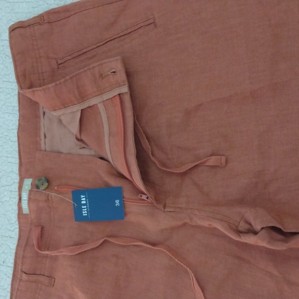 NWT Isle Bay Brick Red/Brown Linen Flat Front Shorts 36
